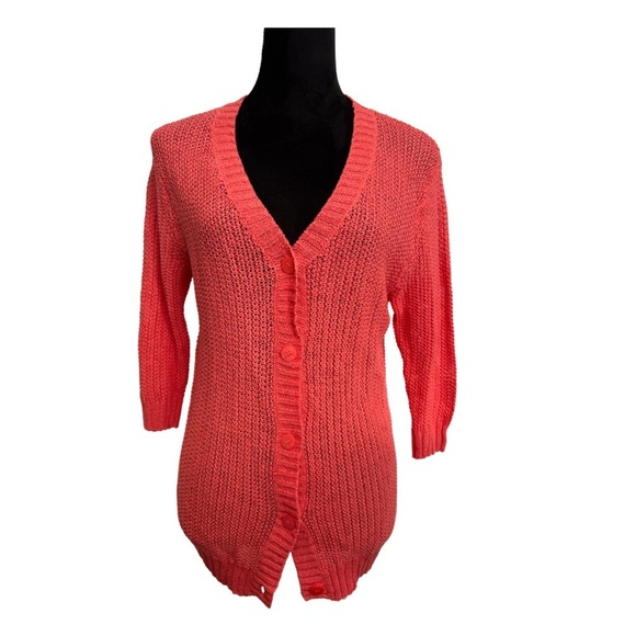 Kenneth Cole Linen Cotton Blend Cardigan Coral - Picture 3 of 10
